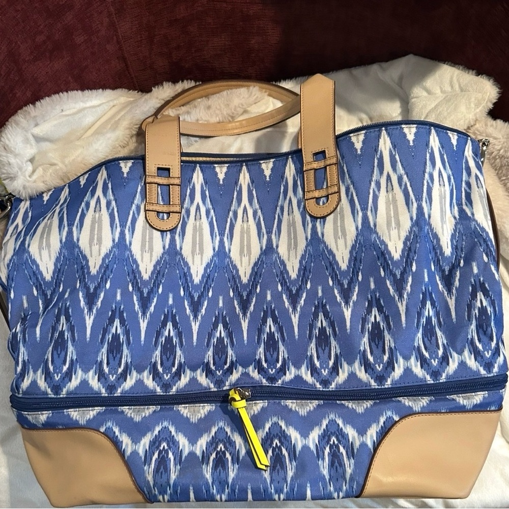 Stella & Dot Blue and Tan Travel Bag
